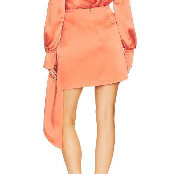 Jonathan SIMKHAI Mae Draped Satin Mini Skirt Coral Size 4 Ruched Cocktail NEW - Picture 3 of 11